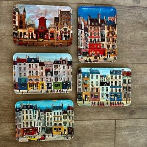 Set Of 5 Melamine Trays MICHEL DELACROIX Paris Street Scenes